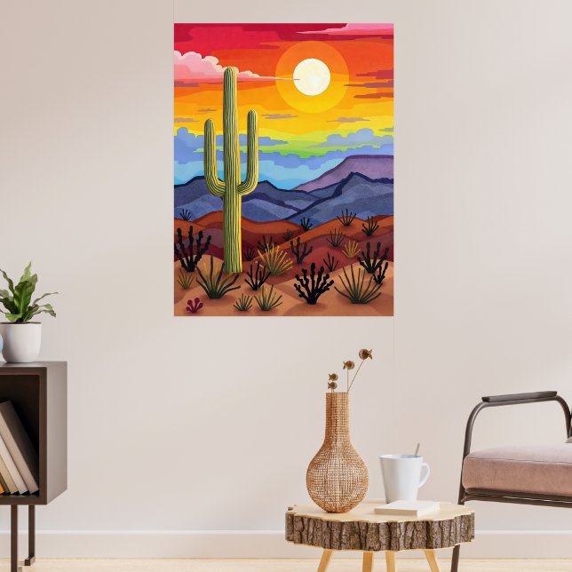 Poster Sunset do Deserto com Paisagem de Cactus (Sala de Estar 3)
