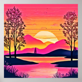 Poster Sunset Dourado Sobre Arte Rosa