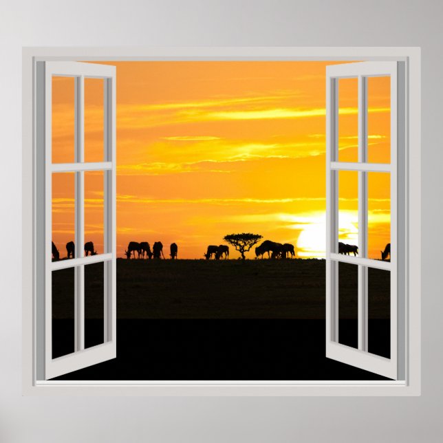 Poster Sunset em Serengeti (Frente)