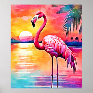 Poster Sunset Flamingo Art Design