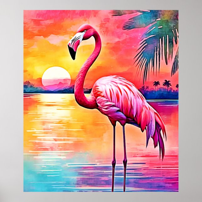 Poster Sunset Flamingo Art Design (Frente)