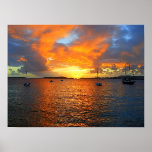 Poster Sunset, Frank Bay, Ruas. John, Ilhas Virgens Ameri (Frente)