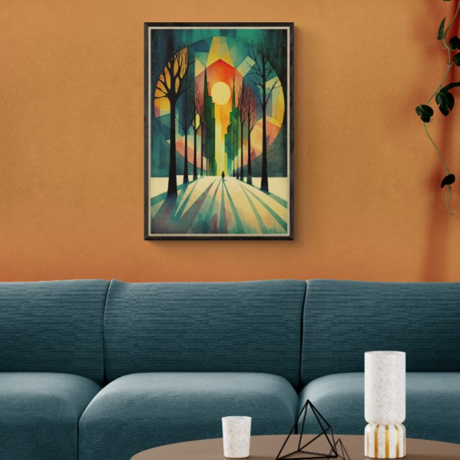 Poster Sunset Geométrico abstrato | Sombras Longas | Ai A (Criador carregado)