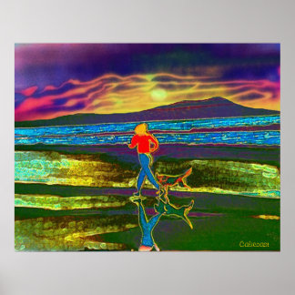 Poster Sunset Jog com um cachorro...