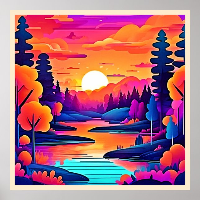 Poster Sunset Lake Fantasy Art (Frente)