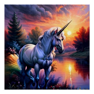 Pôster Sunset Lake River Unicorn Seven