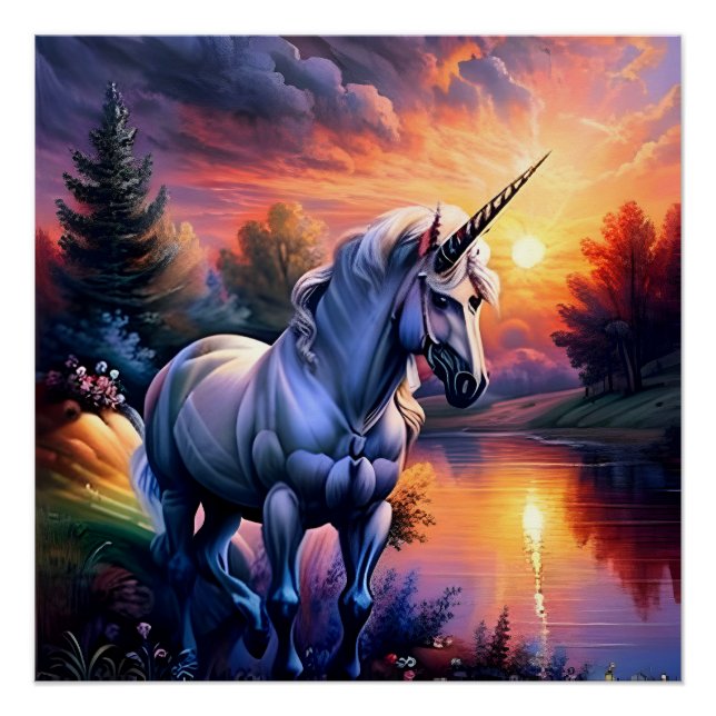 Pôster Sunset Lake River Unicorn Seven (Frente)