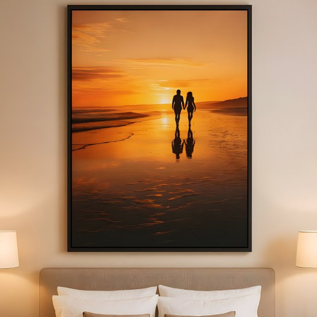 Poster Sunset Lovers - Romantic Beach Silhouette Wall Art (Criador carregado)