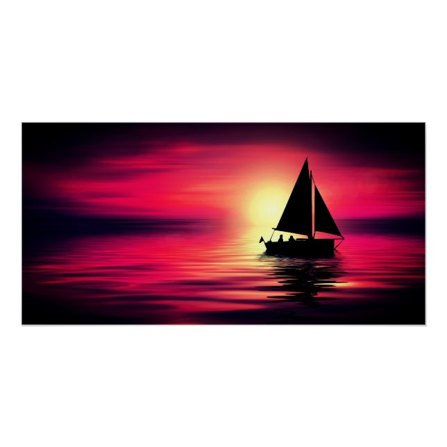 Pôster Sunset, Mar, Barco à vela (Frente)