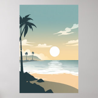 Poster Sunset minimalista em uma praia tropical