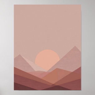 Poster Sunset Minimalista Sobre Montanhas Geométricas