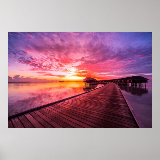 Poster Sunset na Ilha das Maldivas | Water Villas Resort (Frente)