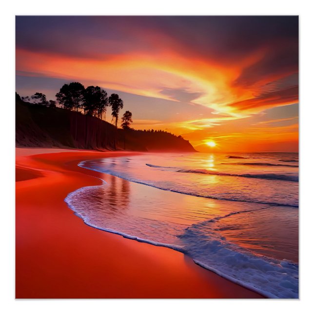 Pôster Sunset na praia, AI, (Frente)