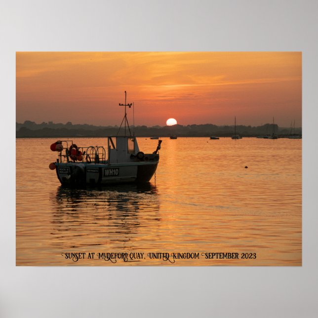 Poster Sunset no cais de Mudeford, Reino Unido (Frente)
