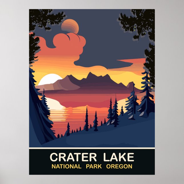 Poster Sunset no Crater Lake, Oregon, Viagem (Frente)