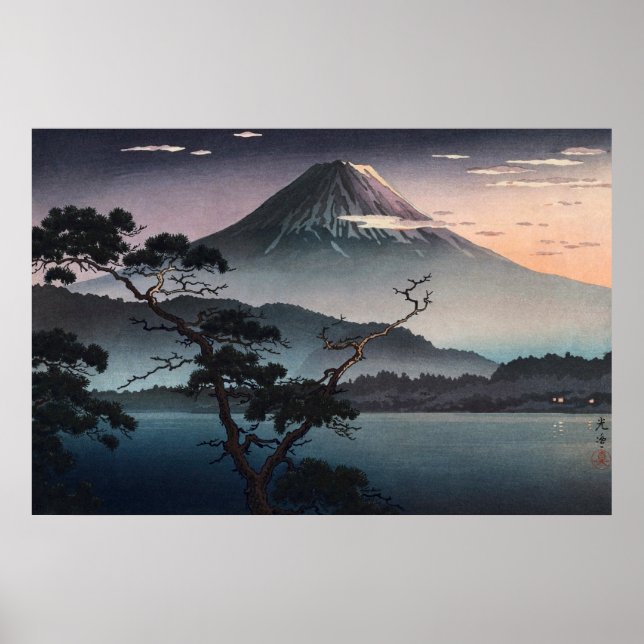 Poster Sunset no lago Saiko por Tsuchiya Koitsu (Frente)