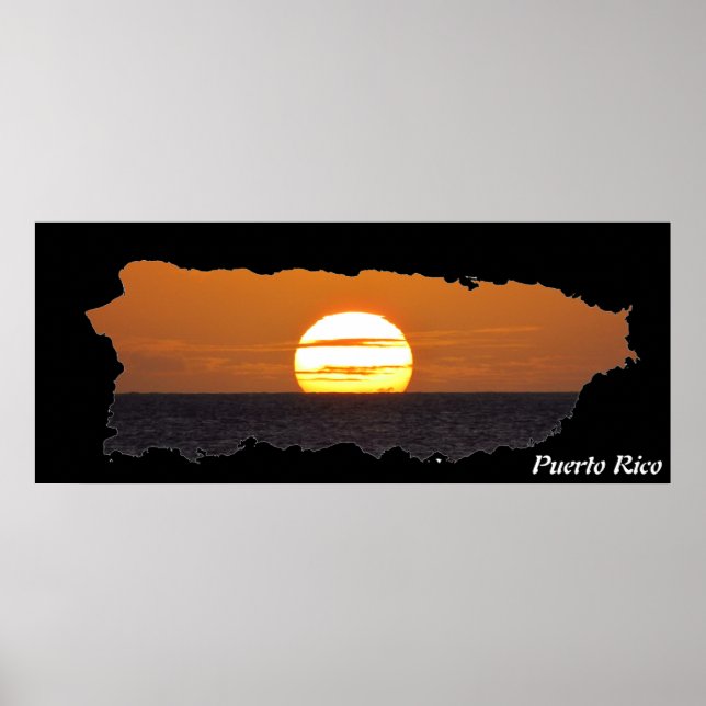 Poster Sunset no mapa da ilha de Porto Rico (Frente)