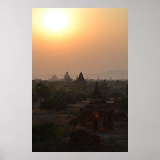 Poster Sunset Over Bagan Temples - Mianmar Fotografia (Frente)