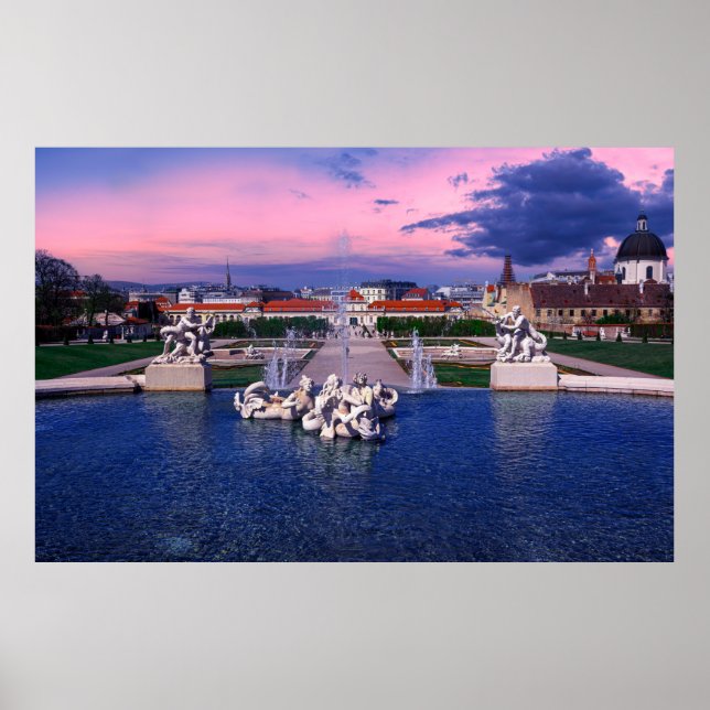 Poster Sunset over fountain em Viena (Frente)