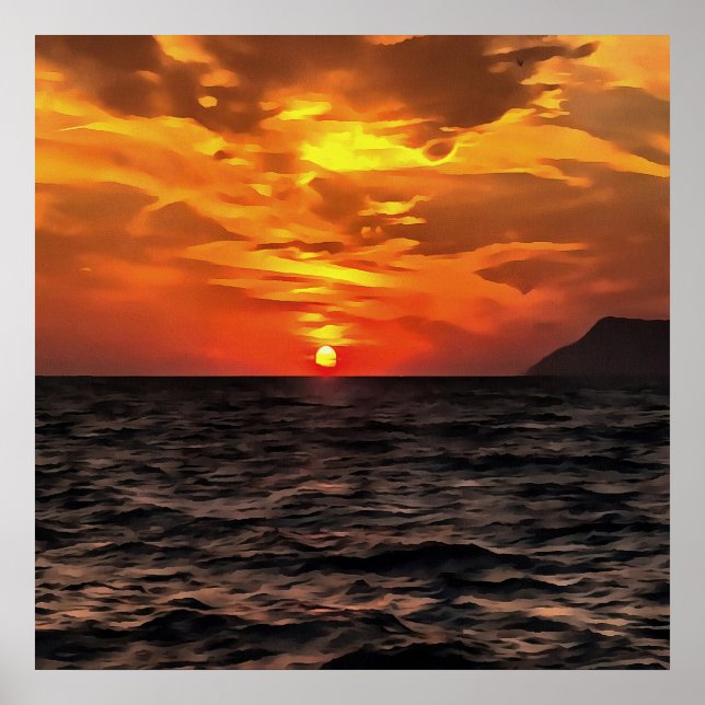 Poster Sunset Over The Aegean Sea Landscape Painting (Frente)