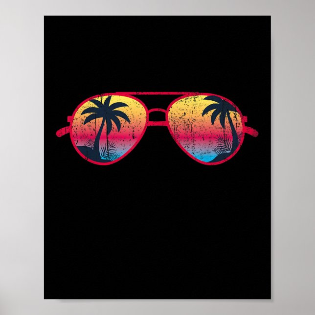 Poster Sunset Palm Trees Sungles Praia Verão Tropical (Frente)
