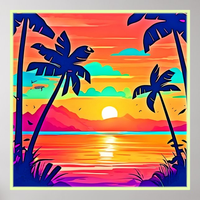 Poster Sunset Paradise Trabalho de arte (Frente)