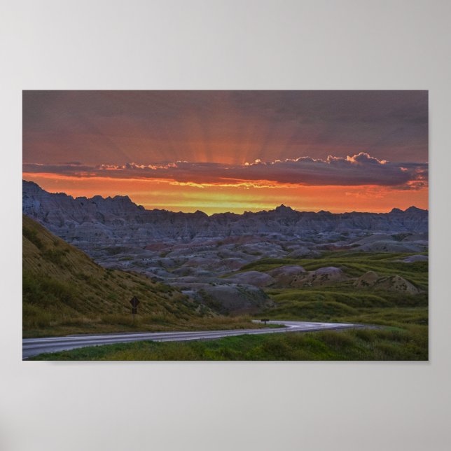 Poster Sunset, Parque Nacional das Badlands (Frente)