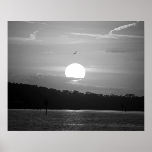 Poster Sunset preto e branco no compartimento horizontal  (Frente)