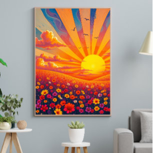 Poster Sunset Radiante Sobre Paisagem Whimical