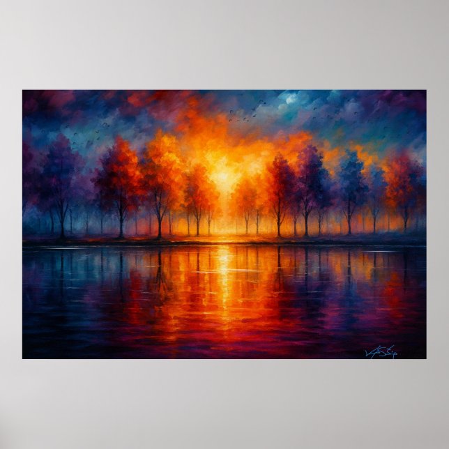 Poster Sunset Reflections Over Autumn Lake (Frente)