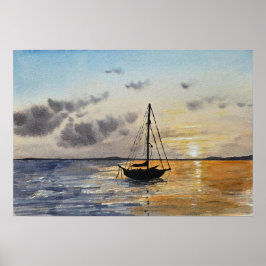Poster Sunset Sky Watercolor Painting 
