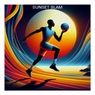 Pôster Sunset Slam: Jogador Dinâmico de Basquete