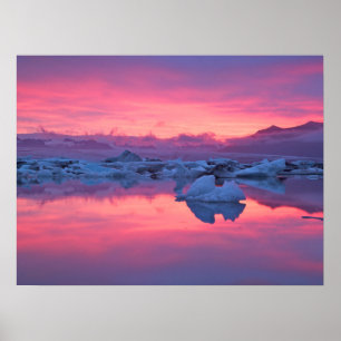 Poster Sunset Sobre A Lagoa Glacier De Jokulsarlon