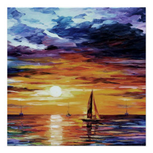Pôster Sunset Sobre Água - Efeito De Pintura