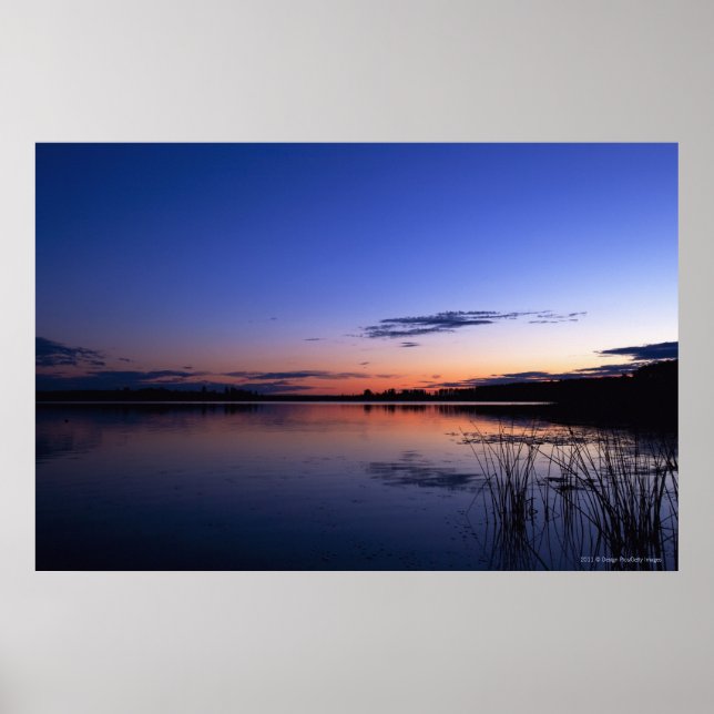 Pôster Sunset Sobre Lago Wabamun Com Grama (Frente)