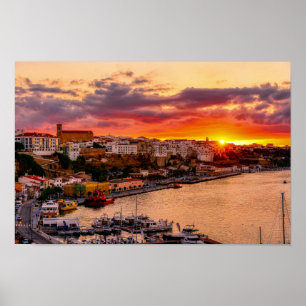 Poster Sunset sobre Mahon harbor - Menorca, Espanha