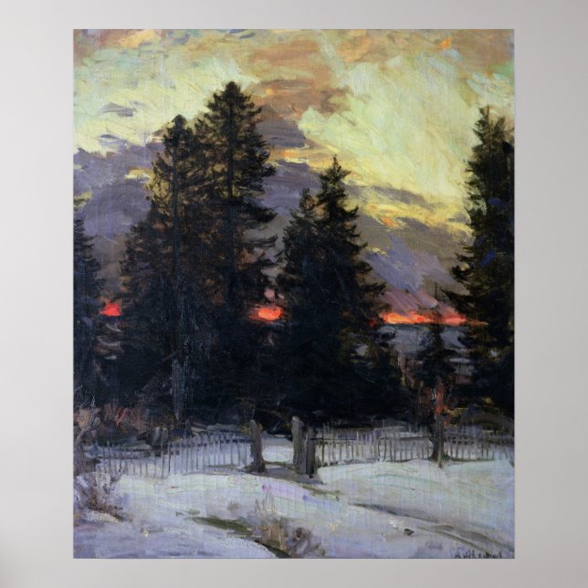 Poster Sunset sobre uma paisagem de inverno, c.1902 (Frente)