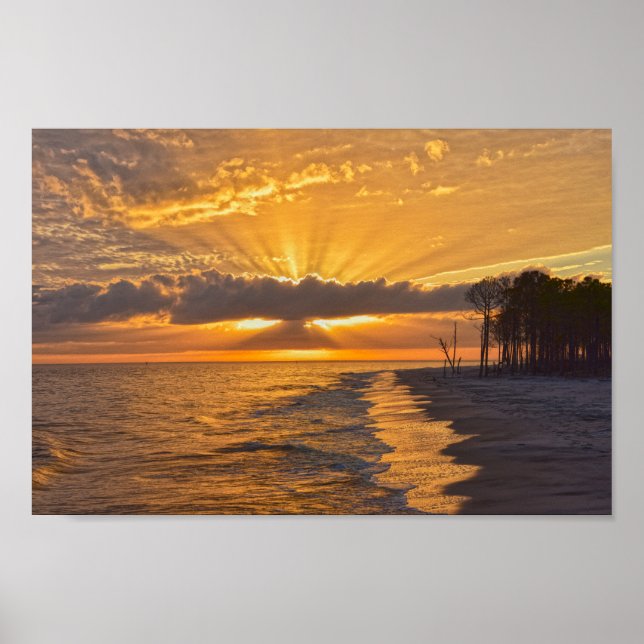 Poster Sunset Sunbeams na Ilha Dauphin, Alabama (Frente)