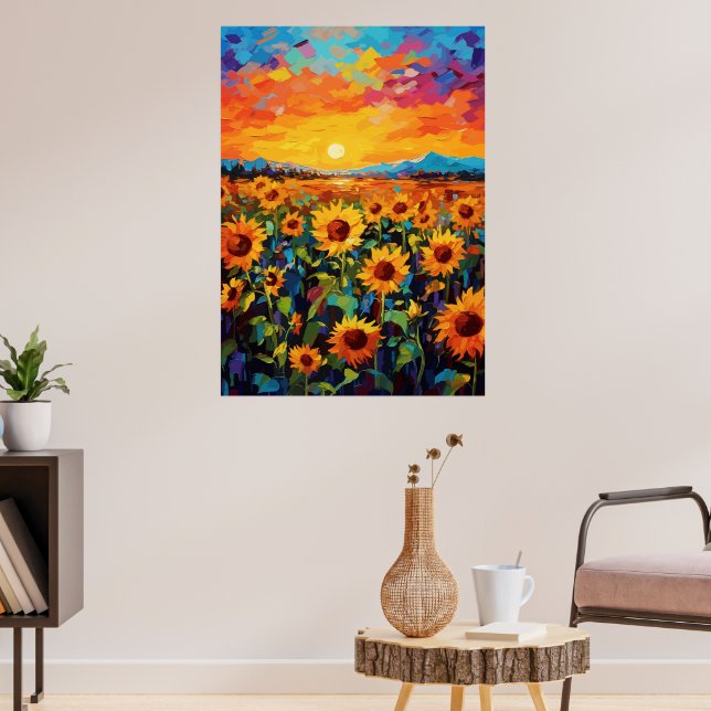 Poster Sunset Sunflower Field Wall Art (Sala de Estar 3)