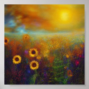 Poster Sunset sunflowers
