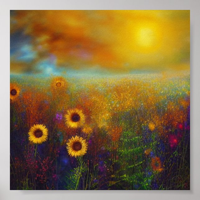 Poster Sunset sunflowers (Frente)