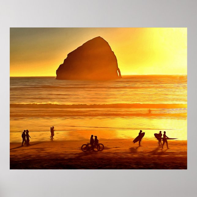 Poster Sunset Surfing and Biking Cape Kiwanda Oregon (Frente)