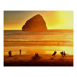 Pôster Sunset Surfing and Biking Cape Kiwanda Oregon