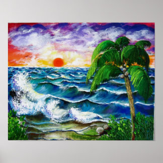 Poster Sunset tropical, Caribe, Porto Rico
