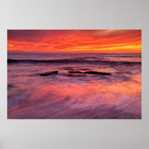 Poster Sunset Vermelho de Praia de Windansea