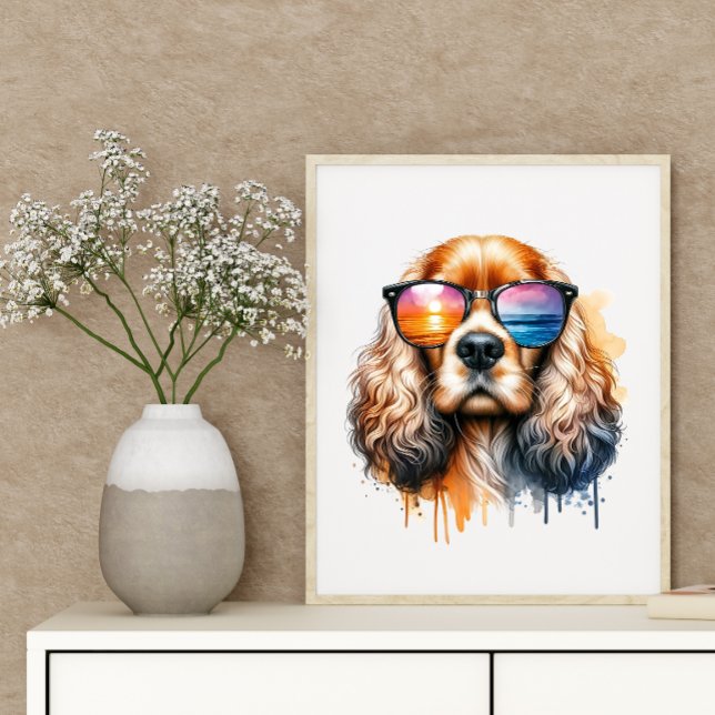 Poster Sunset Vibe Cocker Spaniel Watercolor Dog Wall Art (Criador carregado)