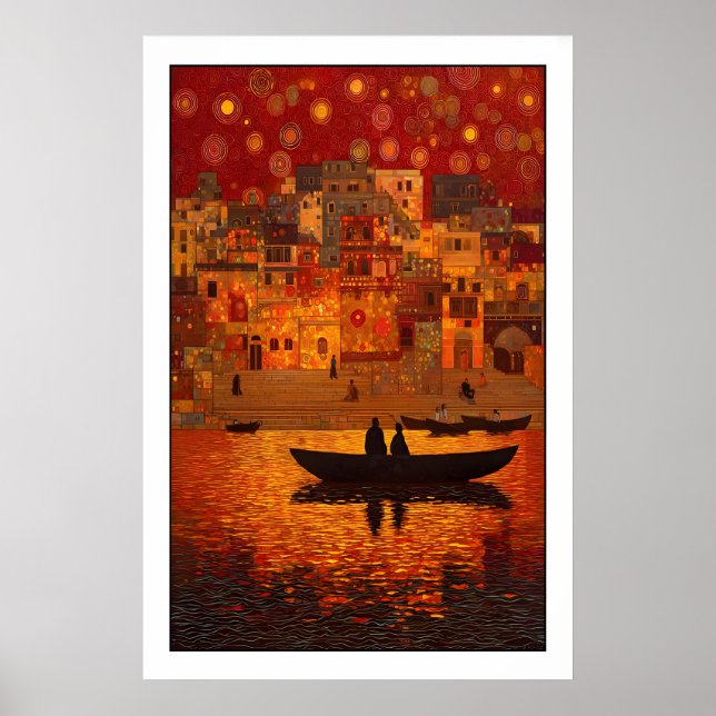 Poster Sunset Wall Art Bohemian River Scene - Warm Orange (Frente)