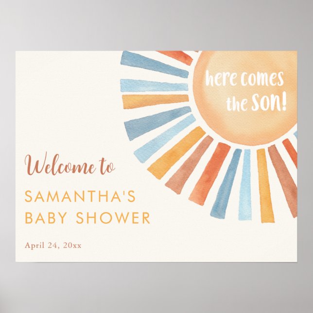 Poster Sunshine Boho chá de fraldas aqui vem o Filho (Frente)