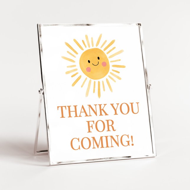 Poster Sunshine Here Vem the Son Obrigado por vir (Here Comes the Son Cute Sun Baby Shower Thank you for Coming Sign)