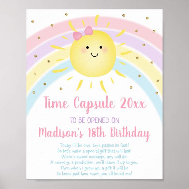 Poster Sunshine Rainbow First Birday Time Capule (Frente)